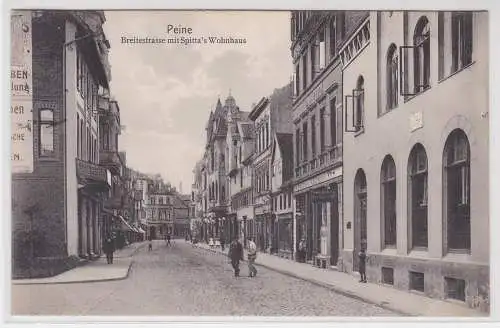 75565 Ak Peine Breitestrasse mit Spitta´s Wohnhaus 1908