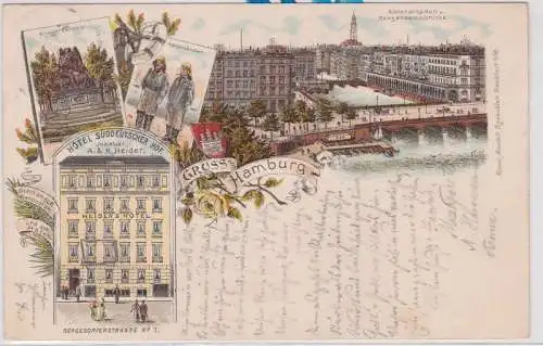 85367 Ak Lithographie Gruß aus Hamburg Hotel Süddeutscher Hof 1896