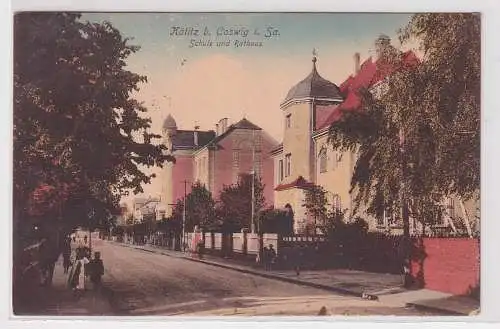 67390 Ak Kötitz bei Coswig in Sachsen Schule und Rathaus 1920