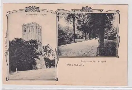 52421 Mehrbild Ak Prenzlau Schwedtertor Turm, Stadtpark um 1900