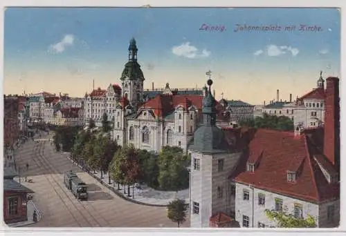 901896 Ak Leipzig Johannisplatz mit Kirche 1917