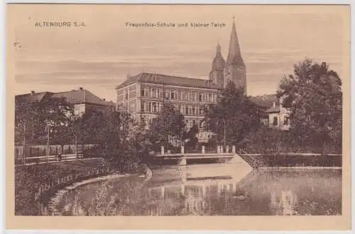 901147 Ak Altenburg S.-A. Frauenfels Schule und kleiner Teich 1916
