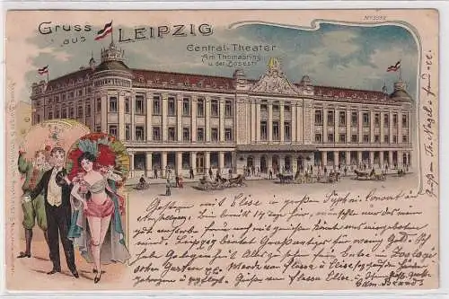 86852 Ak Lithographie Gruß aus Leipzig Central Theater 1903
