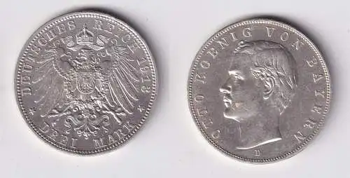 3 Mark Silbermünze Bayern König Otto 1913 Jäger 47 ss+ (165238)