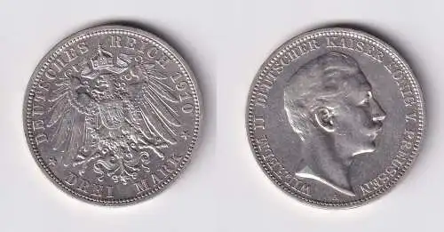 3 Mark Silbermünze Preussen Kaiser Wilhelm II 1910 A Jäger 103 ss+ (165235)