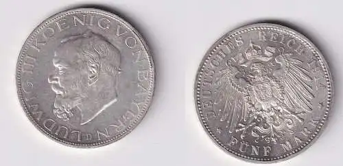 5 Mark Silbermünze Bayern König Ludwig der III.1914 J. 53 f.Stgl. (165397)