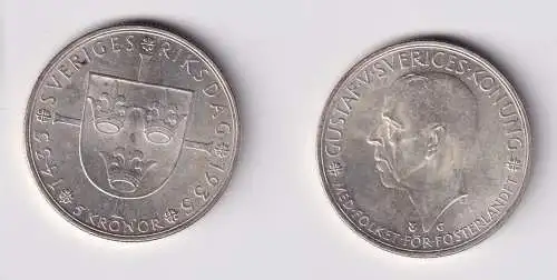 5 Kronen Silber Münze Schweden 500 Jahre schwedischer Reichstag 1935 vz (165201)