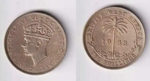 2 Schilling Messing Münze Britisch Westafrika 1938 ss+ (164482)