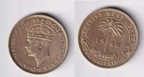 2 Schilling Messing Münze Britisch Westafrika 1946 ss+ (160514)