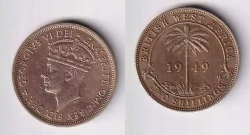 2 Schilling Messing Münze Britisch Westafrika 1949 ss+ (162850)