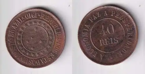 40 Reis Kupfer Münze Brasilien 1910 ss (163072)