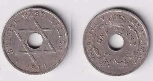 1 Penny Kupfer Nickel Münze Britisch Westafrika 1919 Lochmünze (162595)