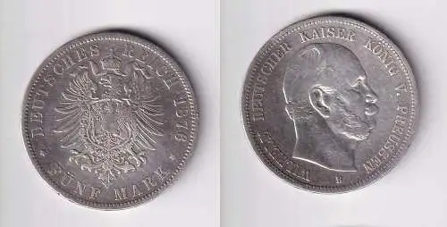 5 Mark Silbermünze Preussen Wilhelm I 1876 B Jäger 97 f.ss (165198)