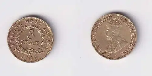 3 Pence Messing Münze Britisch Westafrika 1934 ss+ (140631)