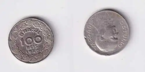 100 Reis Kupfer Nickel Münze Brasilien 1940 Cetulio Vargas ss (141912)