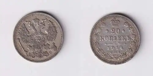 20 Kopeken Silber Münze Russland 1914 ss+ (143395)