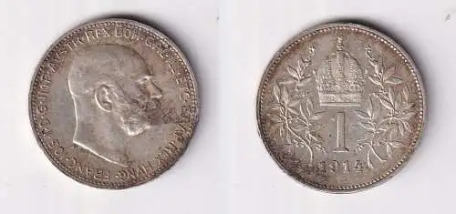 1 Krone Silber Münze Österreich 1914 ss (142817)