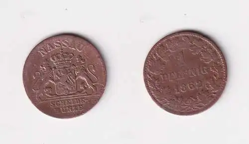 1 Pfennig Kupfer Münze Nassau 1860 f.ss (159437)