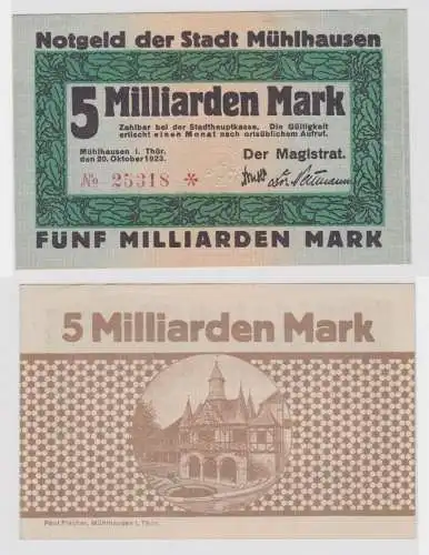 5 Milliarden Mark Banknote Inflation Stadt Mühlhausen 20.10.1923 (146276)