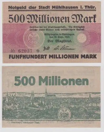 500 Millionen Mark Banknote Inflation Stadt Mühlhausen 30.9.1923 (140318)