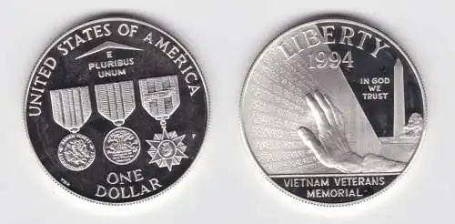 1 Dollar Silber Münze USA 1994 Vietnam Veteranen Gedenkstätte PP (124516)