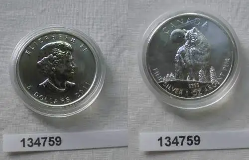 5 Dollar Silbermünze Kanada Wolf 2011 1 Unze Feinsilber (134759)