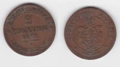 2 Pfennig Kupfer Münze Sachsen 1862 B ss (142971)