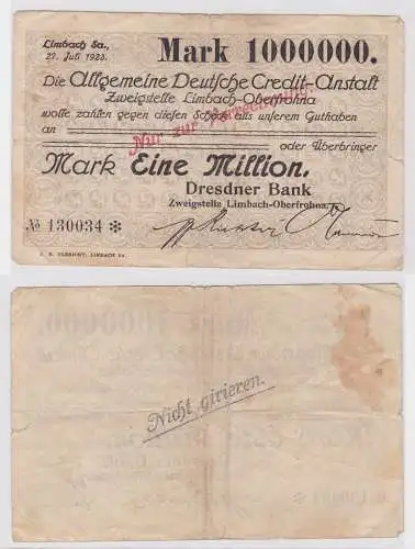 1 Million Mark Banknote allg. dt. Credit Anstalt Limbach 27.7.1923 (121368)