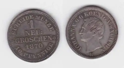 1 Neu Groschen Silber Münze Sachsen 1870 B ss+ (143009)