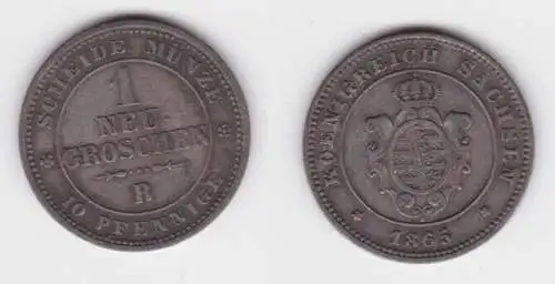 1 Neu Groschen Silber Münze Sachsen 1865 B ss (143048)