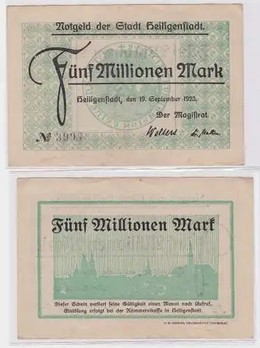 5 Millionen Mark Banknote Stadt Heiligenstadt 19.9.1923 (122132)