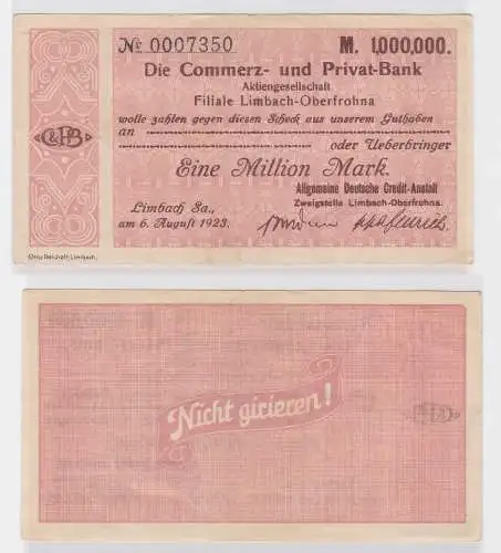 1 Million Mark Banknote Commerz & Privatbank Limbach 6.8.1923 (121631)