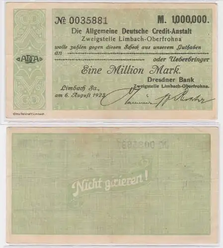 1 Million Mark Banknote allg. dt. Credit Anstalt Limbach 6.8.1923 (121609)