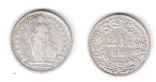 2 Franken Silber Münze Schweiz 1912 B (114260)