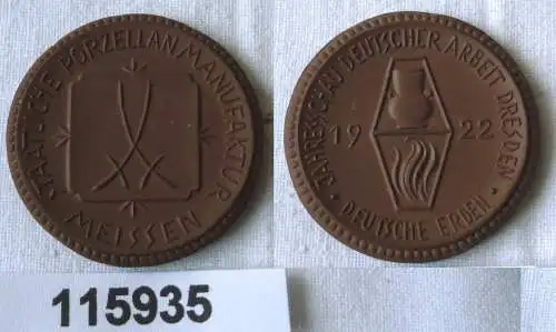 schöne Porzellanmedaille Jahresschau Dresden 1922 (115935)