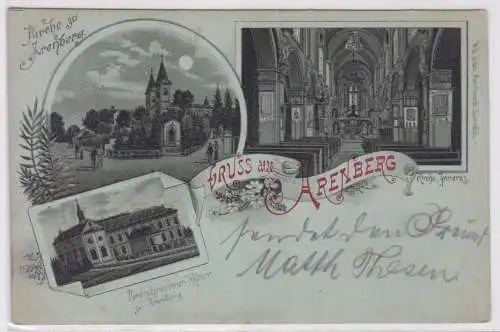 54729 Mondscheinkarte Gruß aus Arenberg Kirche und Kloster 1899