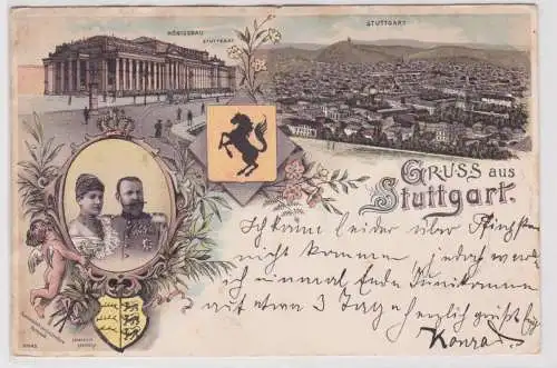 06864 Lithographie Ak Gruss aus Stuttgart - Königsbau, Totalansicht 1898