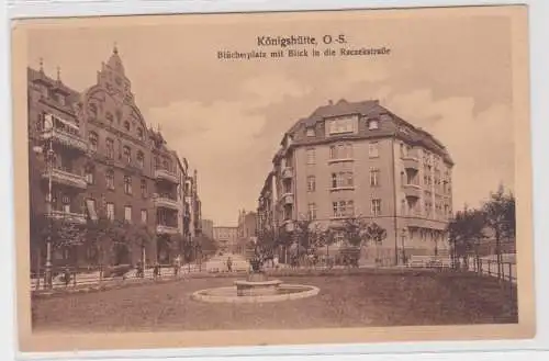 902003 Ak Königshütte Oberschlesien Blücherplatz mit Blick in die Raczekstraße