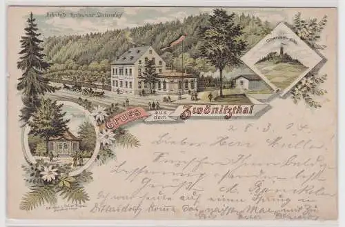 99774 Ak Lithographie Gruß aus dem Zwönitzthal Bahnhof usw. 1904