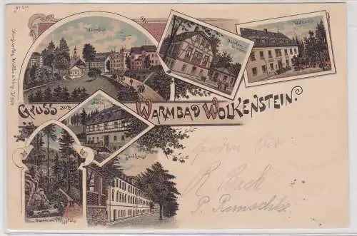 99134 Ak Lithographie Gruß aus Warmbad bei Wolkenstein Waldmühle usw. 1902