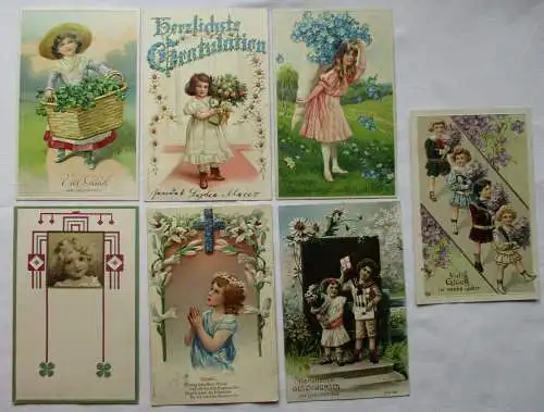 82440 Ak 7x geprägte Glückwunschkarten mit Kindermotiv um 1915