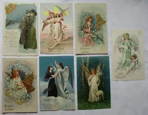 12008 Ak 7x geprägte Glückwunschkarten mit Glocken und Engelmotiven um 1910