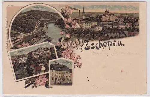 99131 Lithographie Ak Gruss aus Zschopau - Rathaus, Seminar, am Bahnhof 1899