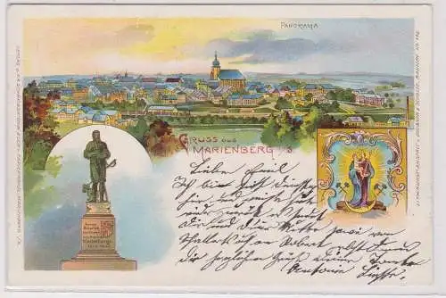 99891 Lithographie Ak Gruss aus Marienberg - Denkmal und Panorama 1901
