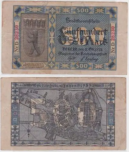 500 Mark Mark Banknoten Stadtkassenschein Berlin 11.Oktober 1922 (140293)