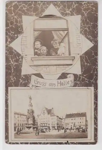 907050 Foto Ak Gruss aus Halle Saale Marktplatz um 1910