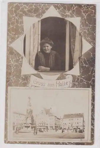 907049 Foto Ak Gruss aus Halle Saale Marktplatz 1912