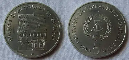 DDR Gedenk Münze 5 Mark Luthers Geburtshaus in Eisleben 1983 vz+ (153611)