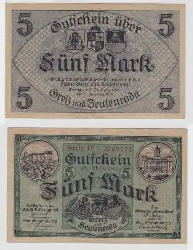 5 Mark Banknote Großnotgeld Städte Greiz und Zeulenroda 1.11.1918 (137528)