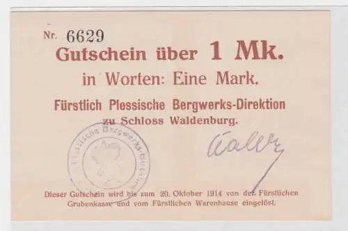 1 Mark Banknote Notgeld Fürstl. Bergwerks-Direktion Schloss Waldenburg (137873)